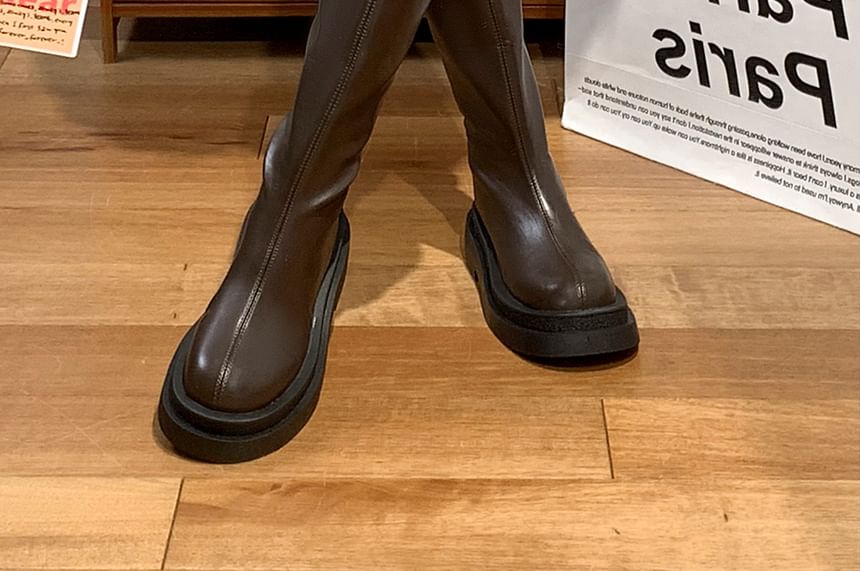 Bottes hautes à talon épais et plateforme avec bordure duveteuse