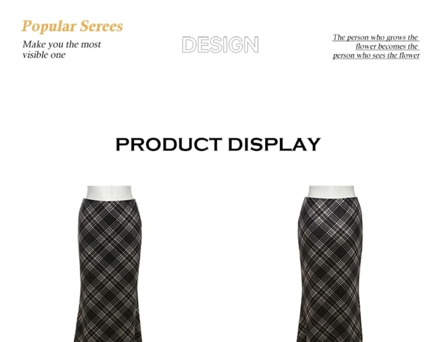 Plaid Maxi Mermaid Skirt with Low Rise