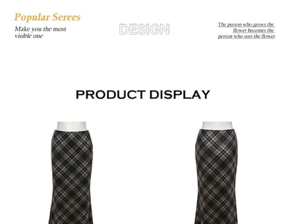 Plaid Maxi Mermaid Skirt with Low Rise
