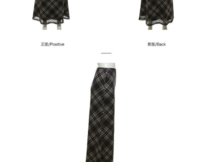 Plaid Maxi Mermaid Skirt with Low Rise