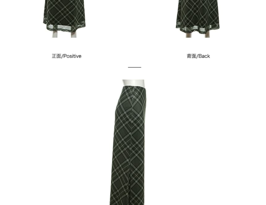 Plaid Maxi Mermaid Skirt with Low Rise