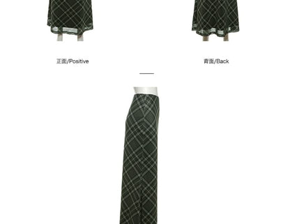 Plaid Maxi Mermaid Skirt with Low Rise