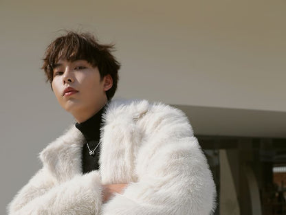 Faux Fur Open Front Plain Long Coat