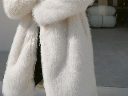 Faux Fur Open Front Plain Long Coat