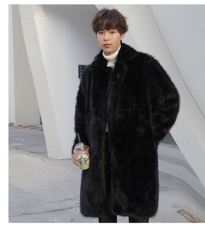 Faux Fur Open Front Plain Long Coat