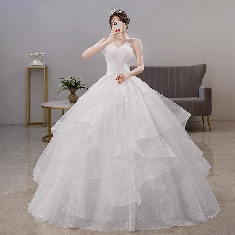 Strapless Glitter Ruffle A-Line Wedding Gown