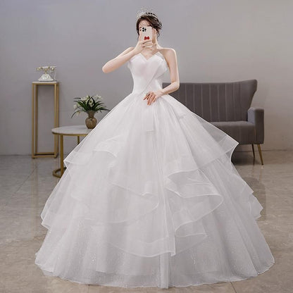 Strapless Glitter Ruffle A-Line Wedding Gown
