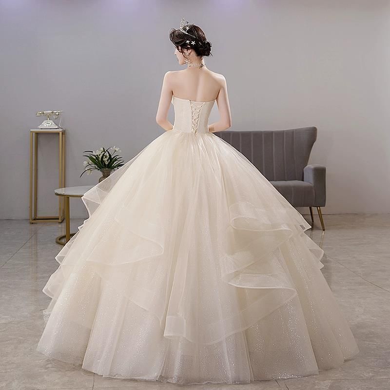 Strapless Glitter Ruffle A-Line Wedding Gown