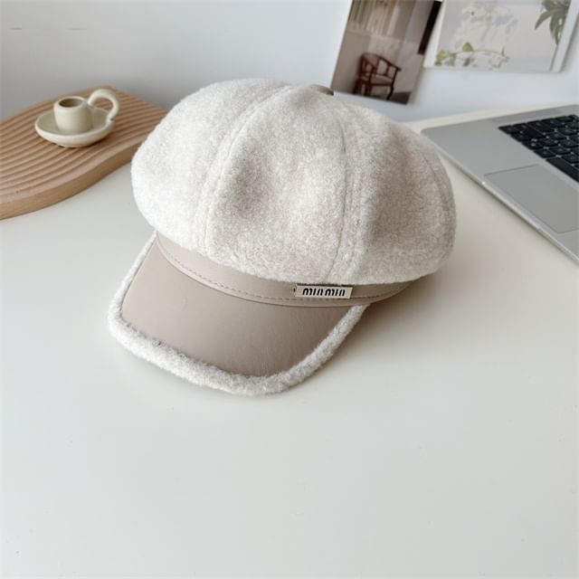 Panel Cap Fleece Leather Newsboy Faux