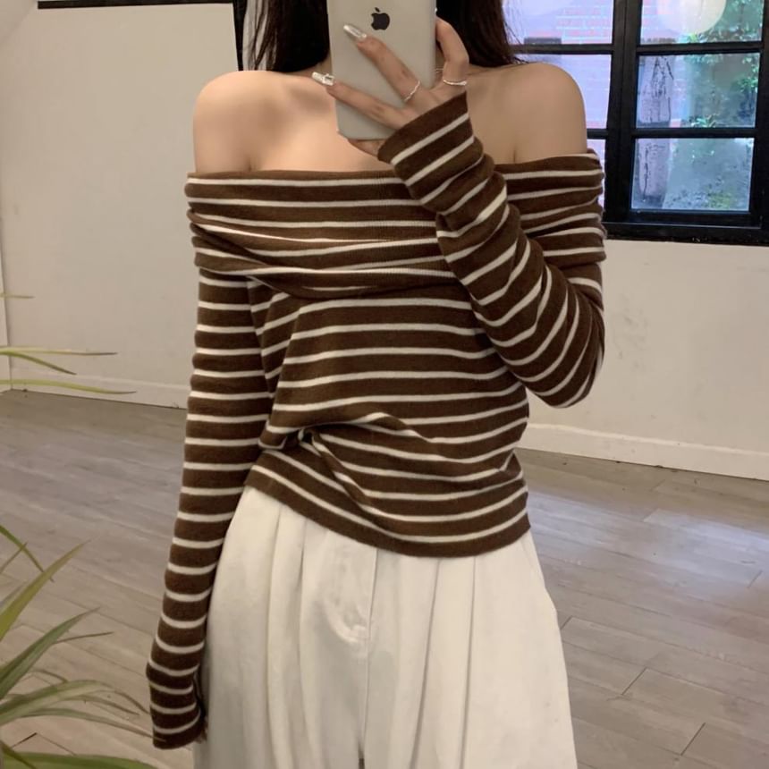 Knit Long-Sleeve Striped Slim-Fit Top
