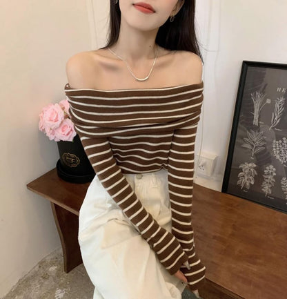 Knit Long-Sleeve Striped Slim-Fit Top