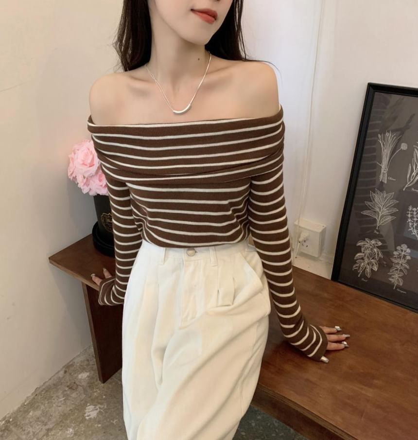 Knit Long-Sleeve Striped Slim-Fit Top