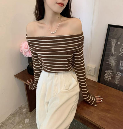 Knit Long-Sleeve Striped Slim-Fit Top