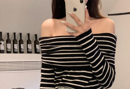 Knit Long-Sleeve Striped Slim-Fit Top