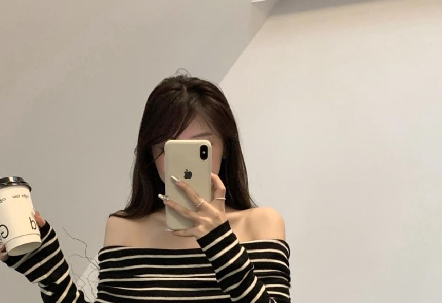 Knit Long-Sleeve Striped Slim-Fit Top