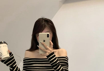 Knit Long-Sleeve Striped Slim-Fit Top