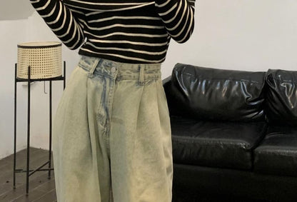 Knit Long-Sleeve Striped Slim-Fit Top