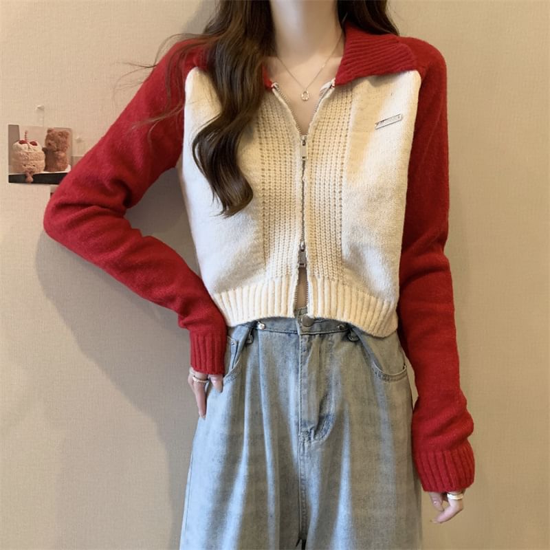 Zip Two-Tone Cardigan Polo