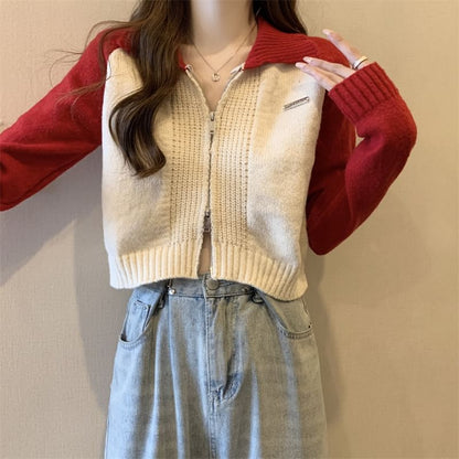 Zip Two-Tone Cardigan Polo