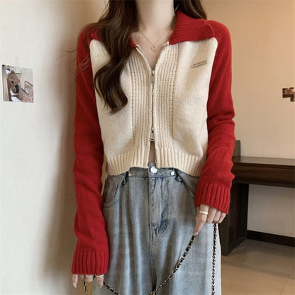 Zip Two-Tone Cardigan Polo