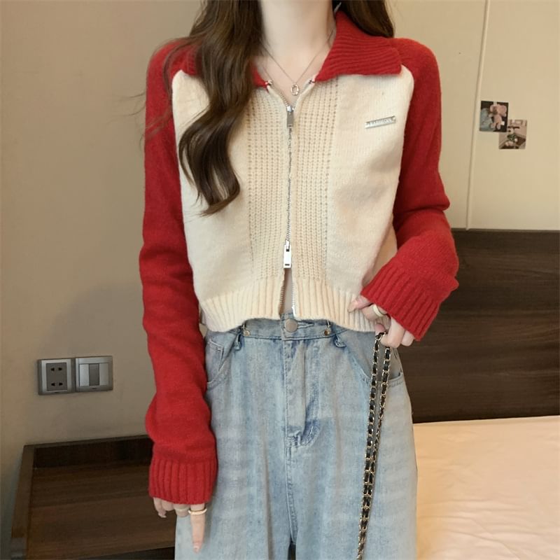 Zip Two-Tone Cardigan Polo