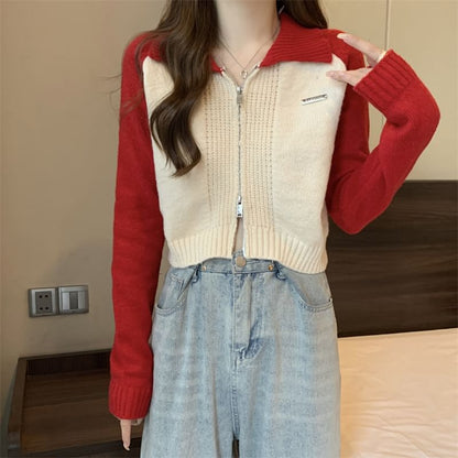 Zip Two-Tone Cardigan Polo