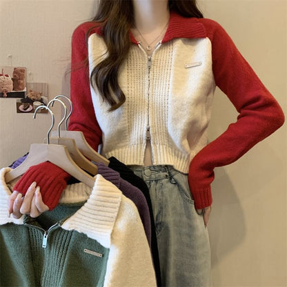 Zip Two-Tone Cardigan Polo