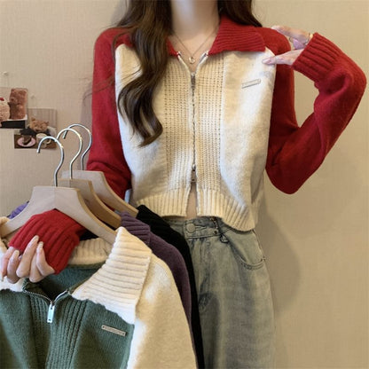 Zip Two-Tone Cardigan Polo