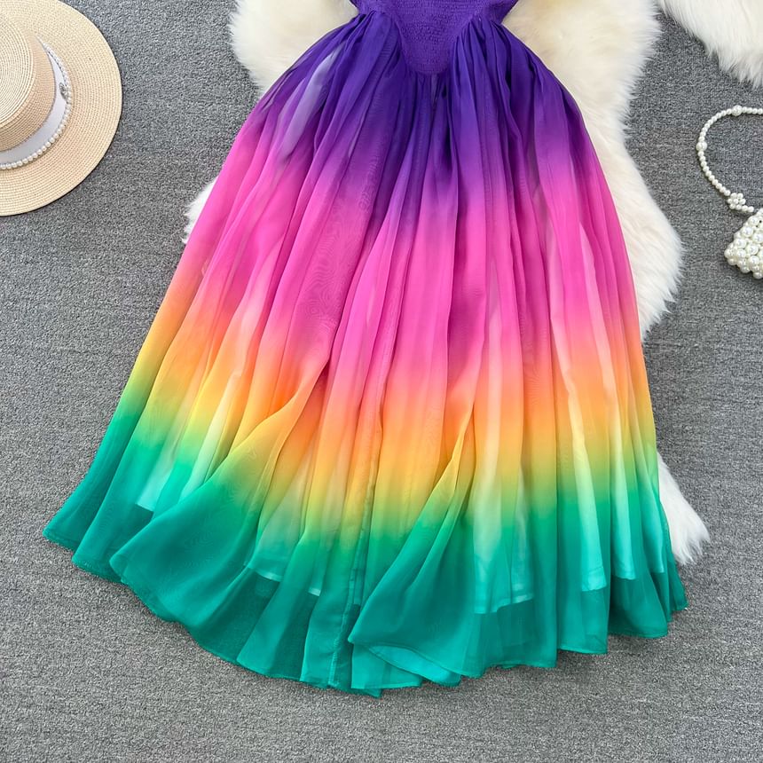 Round Neck Rainbow Gradient Tank Maxi Dress