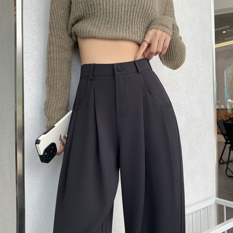 High-Waist Plain Straight Leg Dress Pants