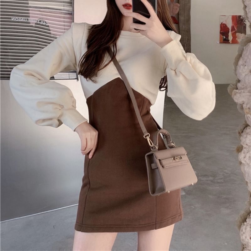 Crewneck Two Tone Mini Dress