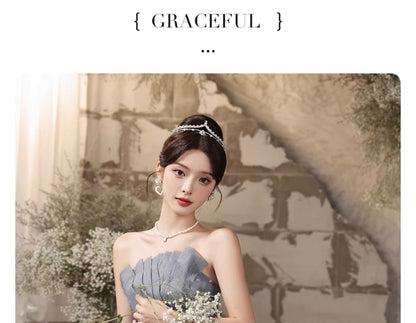 Butterfly Patterned Pleated Panel Mesh A-Line Tube Evening Gown