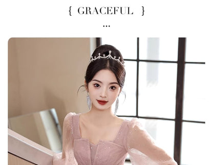 Long-Sleeve Square Neck Floral Beaded Glitter Ruffle Mesh A-Line Evening Gown