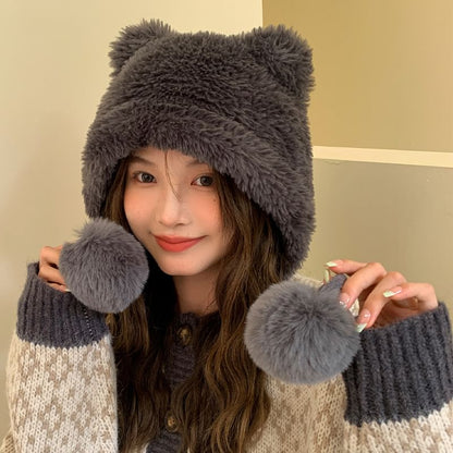 Bear Ear Pom Pom Chenille Hat