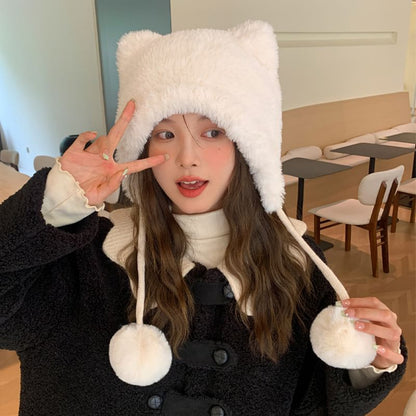 Bear Ear Pom Pom Chenille Hat