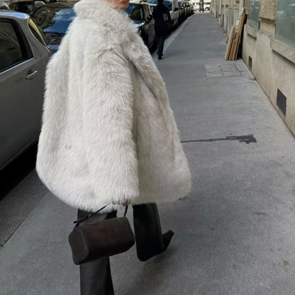 Collared Plain Faux Fur Hook And Eye Coat