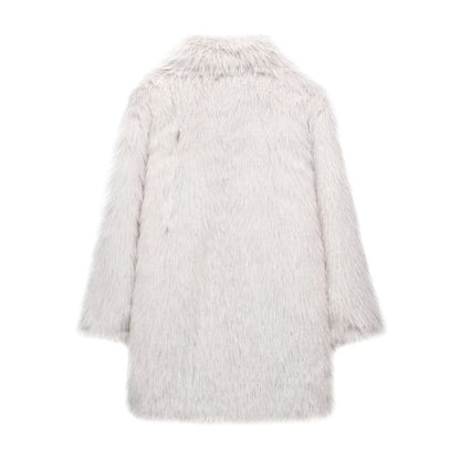Collared Plain Faux Fur Hook And Eye Coat