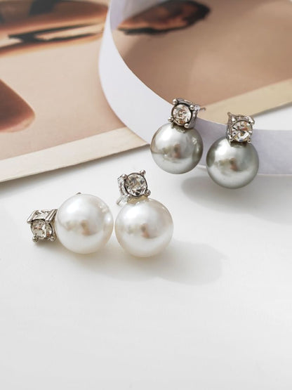Drop Rhinestone Pearl Earring Faux