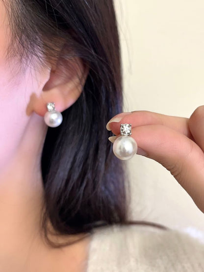 Drop Rhinestone Pearl Earring Faux