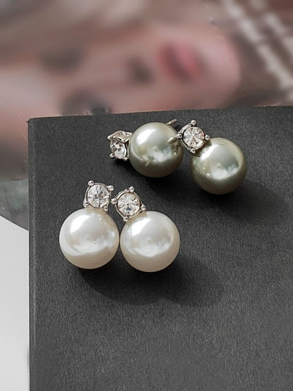Drop Rhinestone Pearl Earring Faux
