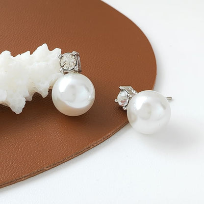 Drop Rhinestone Pearl Earring Faux