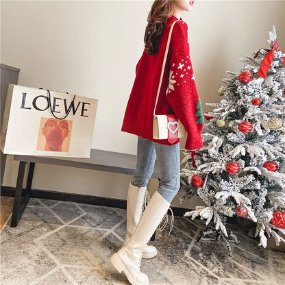 Jacquard Crew Christmas Sweater Tree Neck