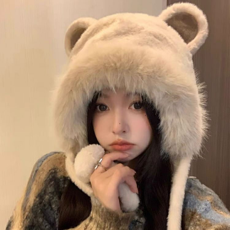 Bear Ear Fluffy Bonnet Hat