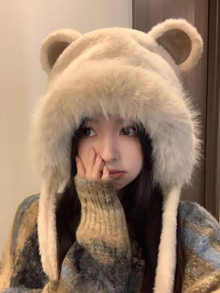 Bear Ear Fluffy Bonnet Hat