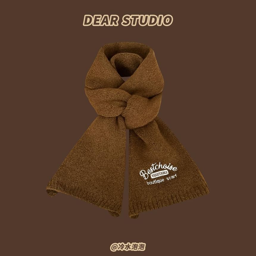 Embroidered Lettering Knit Scarf