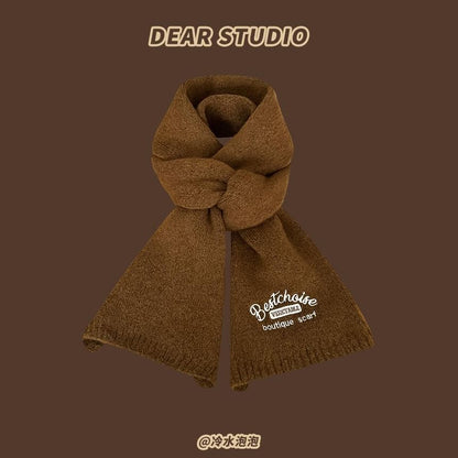 Embroidered Lettering Knit Scarf