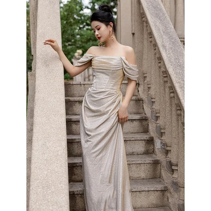 Off Shoulder Corset Waist A-Line Evening Gown