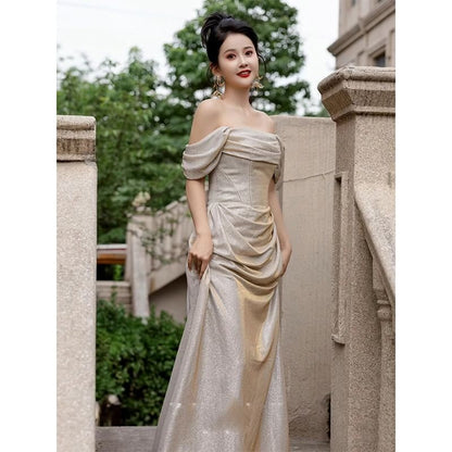 Off Shoulder Corset Waist A-Line Evening Gown