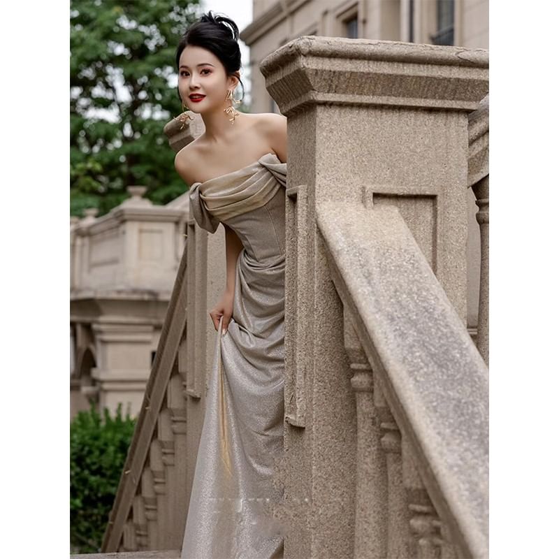 Off Shoulder Corset Waist A-Line Evening Gown
