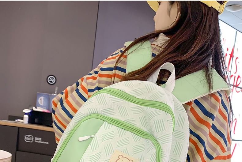 Patterned Paneled Backpack / Peach Charm / Set